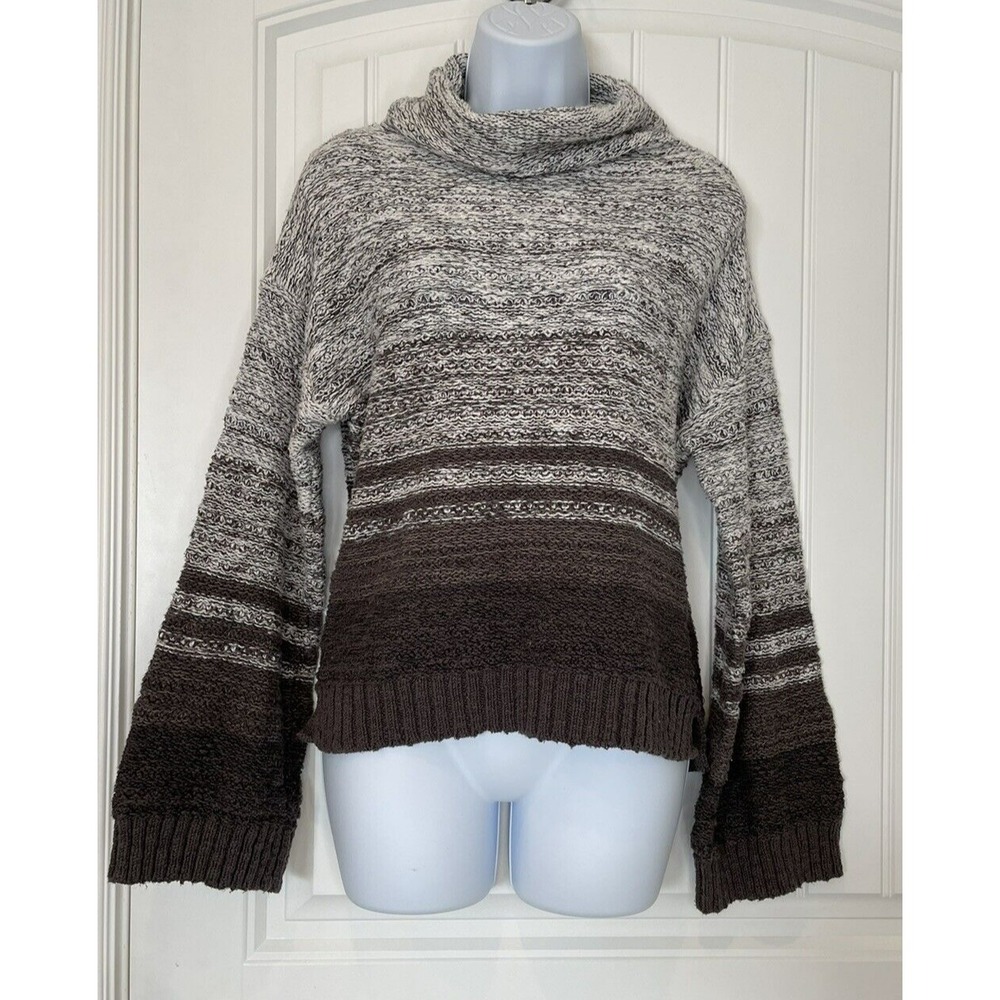 O'NEILL Women's Size Large Striped Knit Long Sleeve Sweater White/ Gray